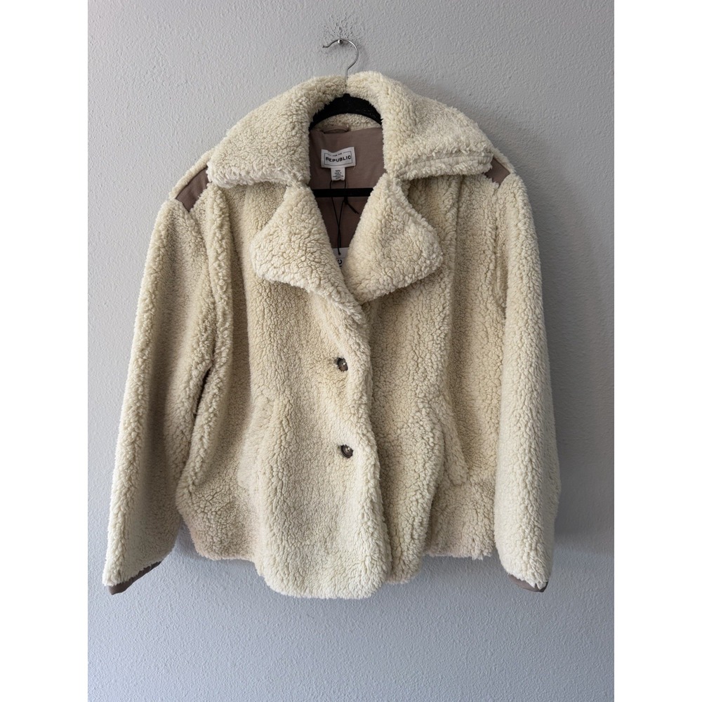 For The Republic Womens Sherpa Jacket Lined Cream Beige Medium NWT 6050062